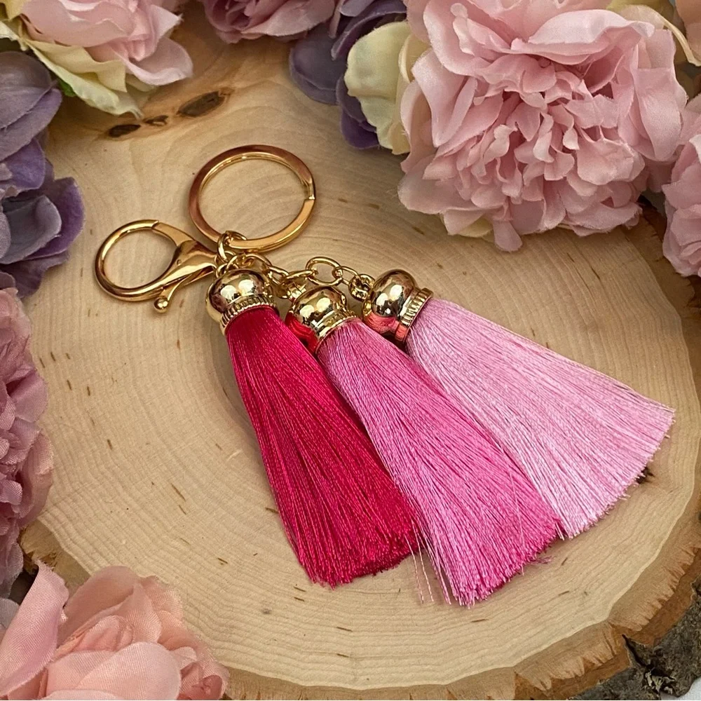 Multi Shade Pink Tassel Keychain Purse Charm - Picture 8 of 12